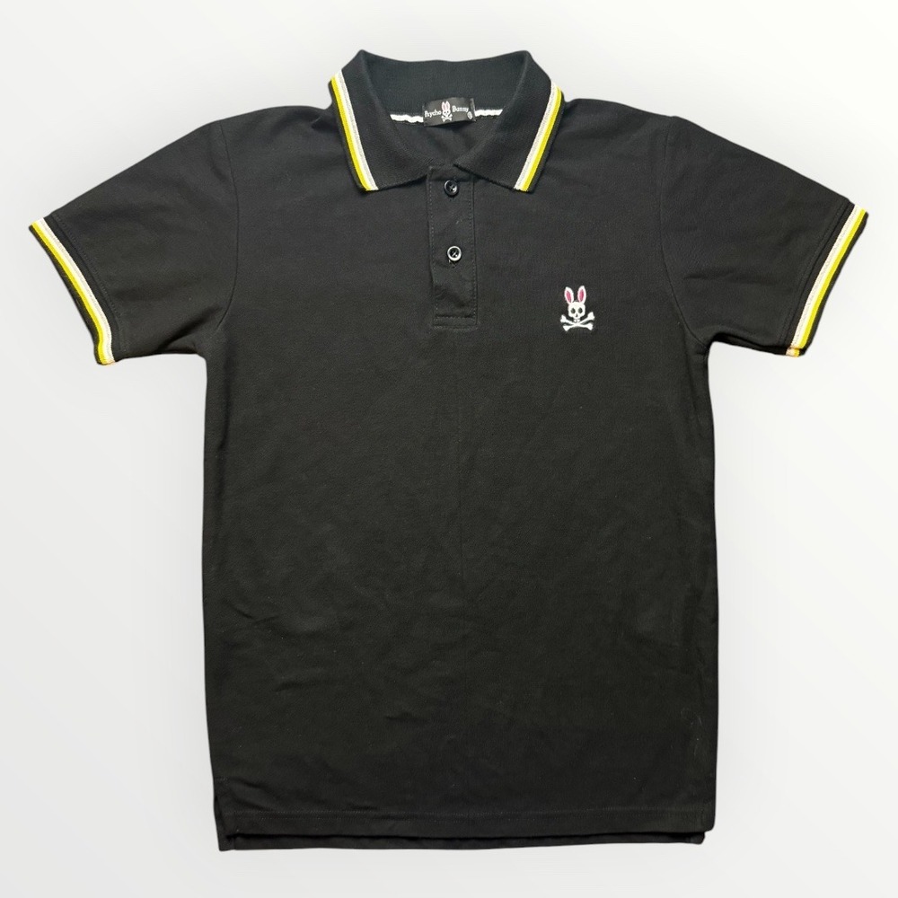 Psycho Bunny Mens Small Black Polo Shirt Tipped Collar Short Sleeve Logo Pique